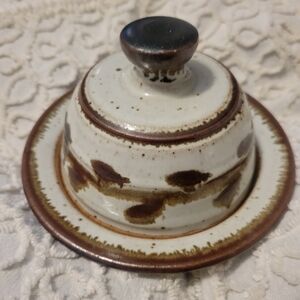 Pottery Stoneware Clay Ceramic  Cheese Butter Dish Hand Made Stamped